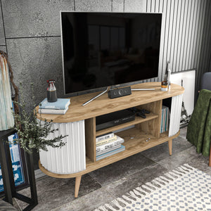 Έπιπλο Τηλεόρασης Kamari Δρυς Oud - Λευκό 140x43x64 εκ. Μελαμίνης