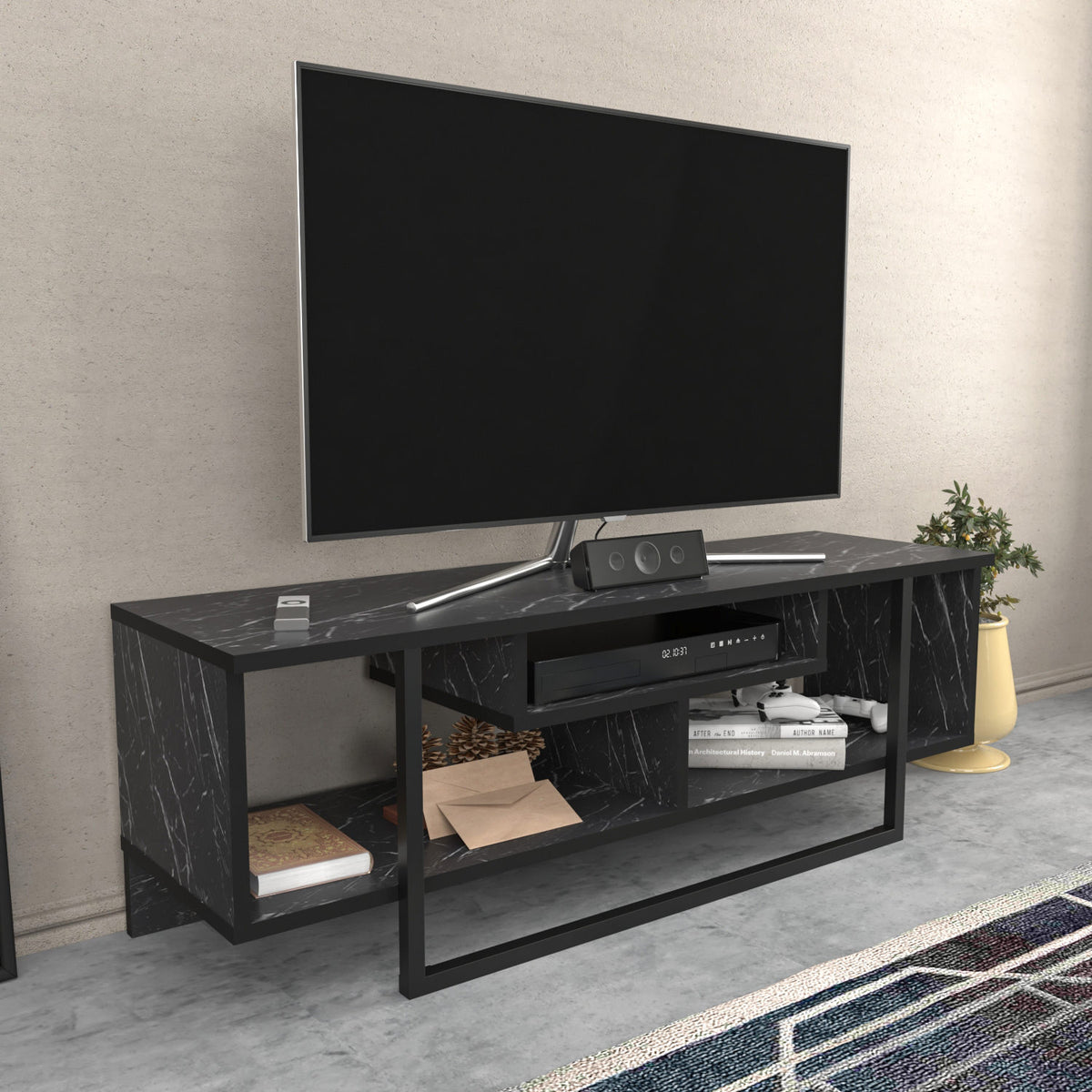 Έπιπλο Τηλεόρασης Kombotades Μαύρο 120x35.2x40.2 εκ. Μελαμίνης