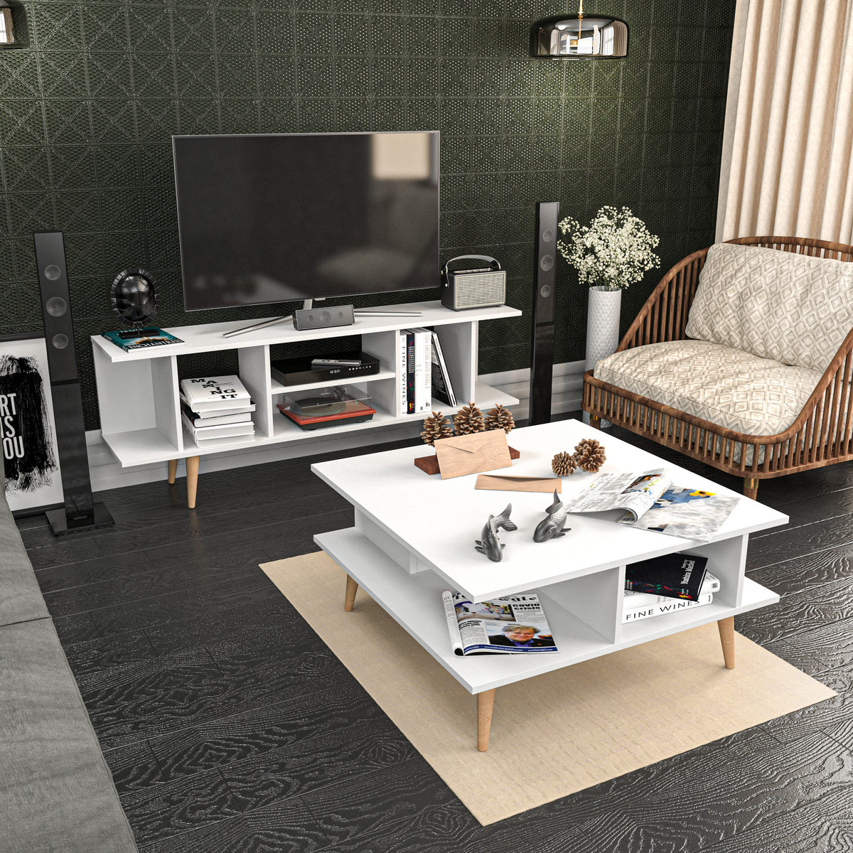 Έπιπλο Τηλεόρασης Zoumpoulo Λευκό 160x35x38.6 εκ. Μελαμίνης