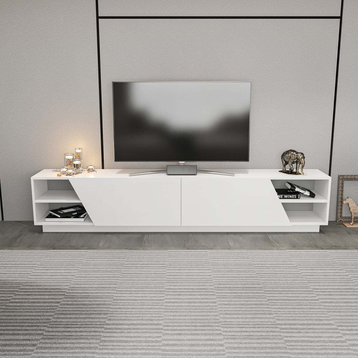 Έπιπλο Τηλεόρασης Lygaria Λευκό 240x37.1x47.4 εκ. Μελαμίνης