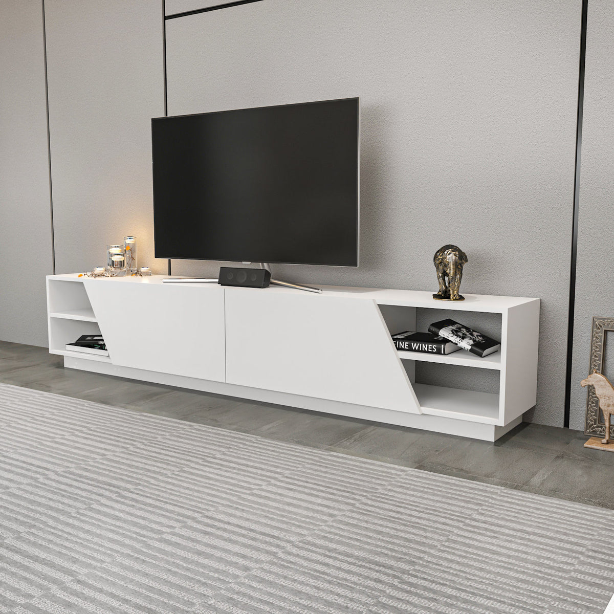 Έπιπλο Τηλεόρασης Lygaria Λευκό 240x37.1x47.4 εκ. Μελαμίνης