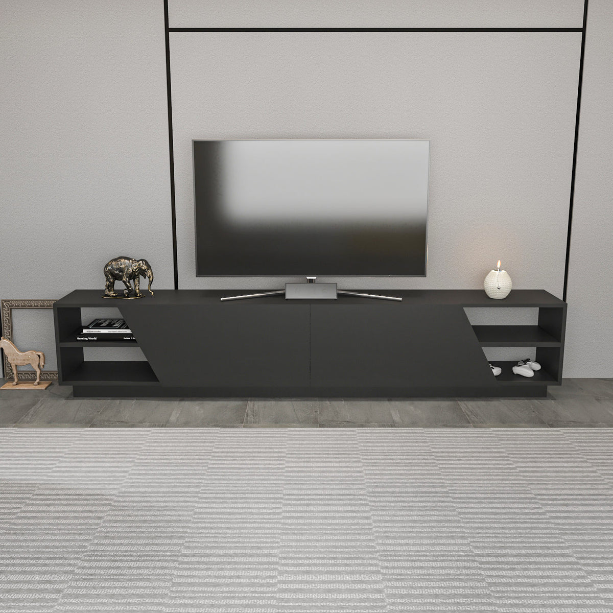 Έπιπλο Τηλεόρασης Lygaria Ανθρακί 240x37.1x47.4 εκ. Μελαμίνης