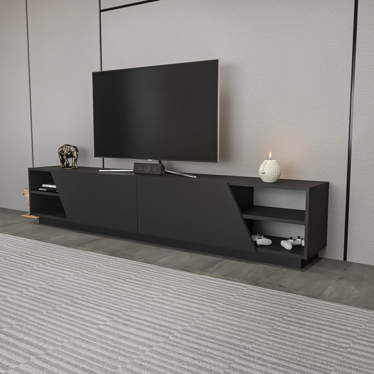 Έπιπλο Τηλεόρασης Lygaria Ανθρακί 240x37.1x47.4 εκ. Μελαμίνης