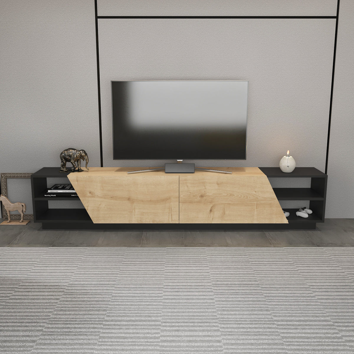 Έπιπλο Τηλεόρασης Lygaria Ανθρακί - Δρυς 240x37.1x47.4 εκ. Μελαμίνης
