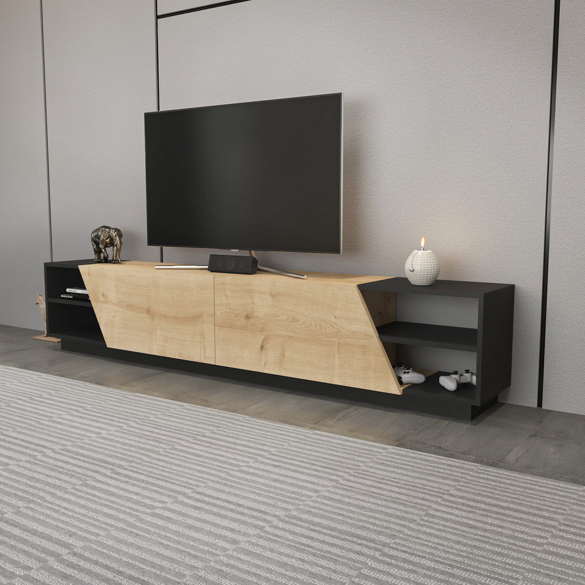 Έπιπλο Τηλεόρασης Lygaria Ανθρακί - Δρυς 240x37.1x47.4 εκ. Μελαμίνης