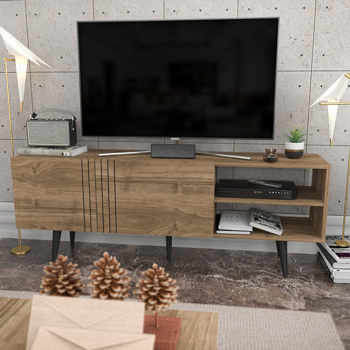Έπιπλο Τηλεόρασης Georgioupoli Καρυδί 160x35x38.6 εκ. Μελαμίνης