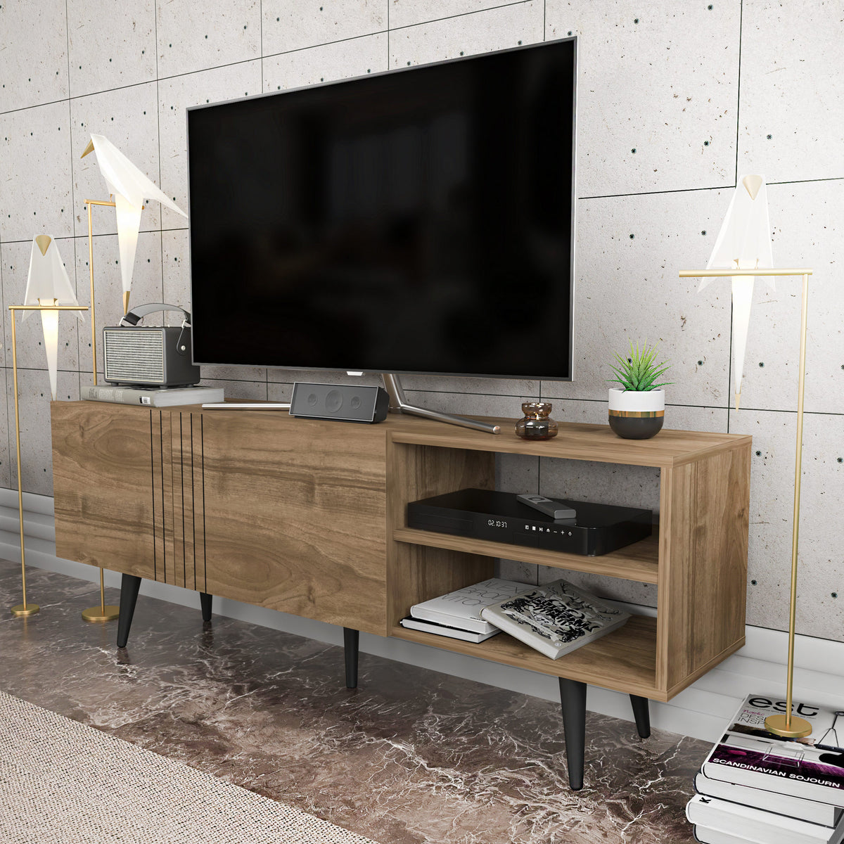 Έπιπλο Τηλεόρασης Georgioupoli Καρυδί 160x35x38.6 εκ. Μελαμίνης