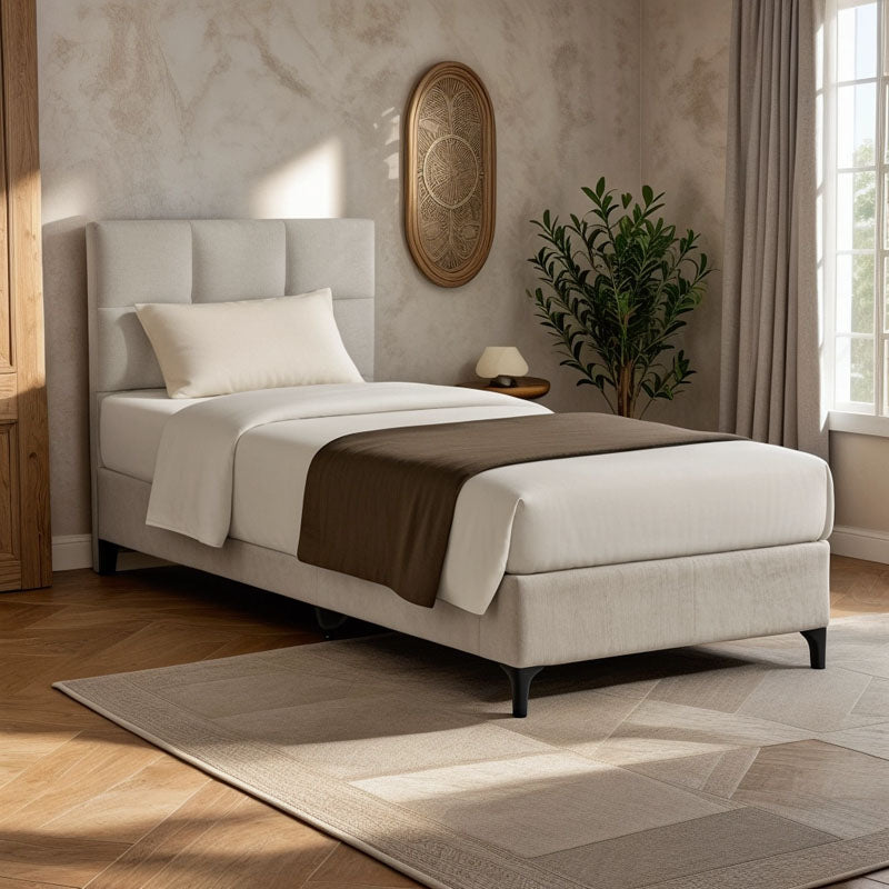 Κρεβάτι Melei  ύφασμα σε κρεμ απόχρωση 90x200εκ - Image 2