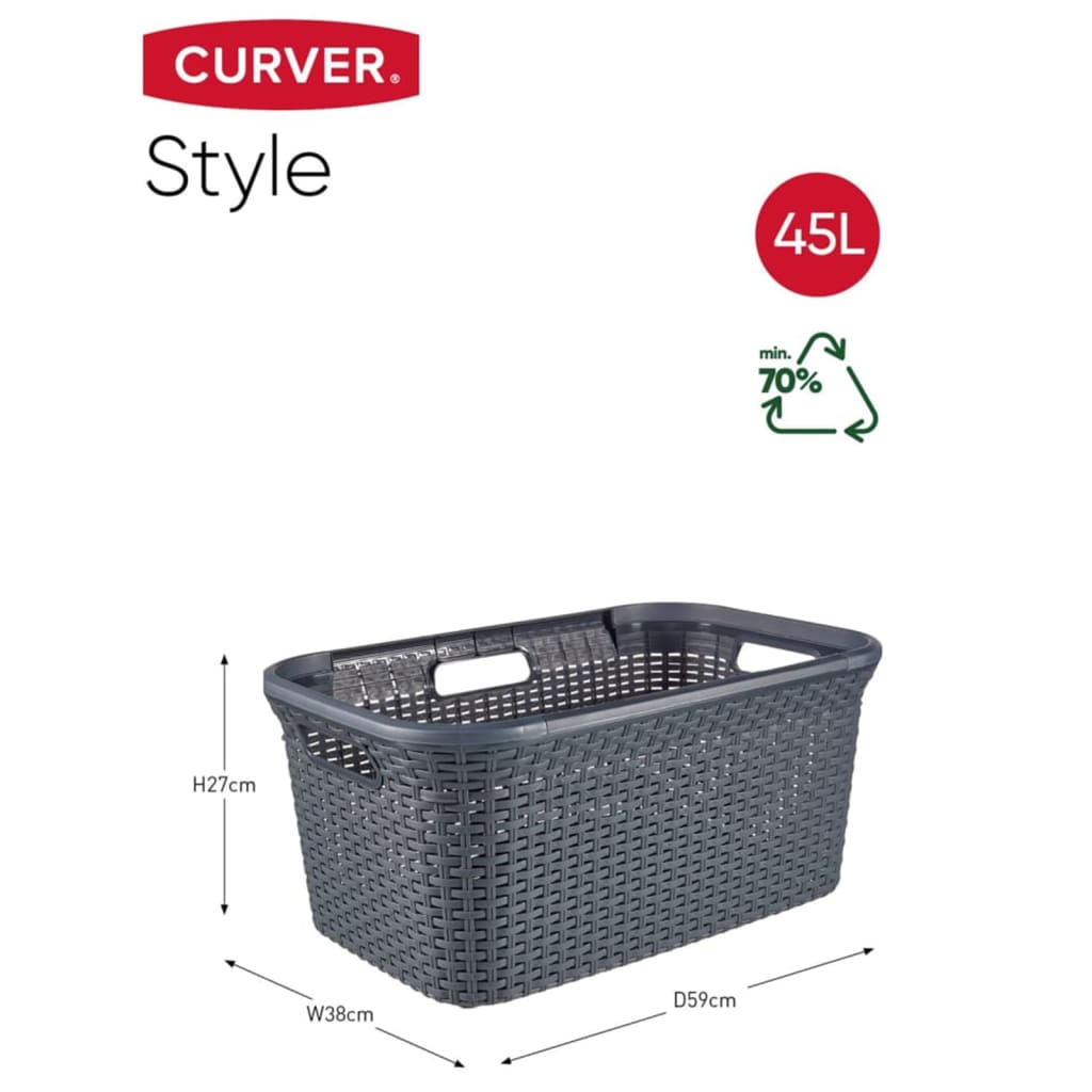 Curver Καλάθι Άπλυτων Σετ Style 2 x 45 Λίτρων Ανθρακί
