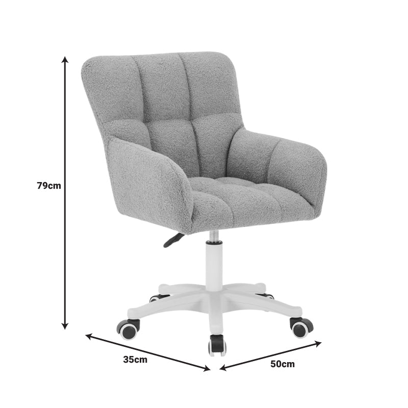 Καρέκλα γραφείου εργασίας Givole  σε λευκό μπουκλέ ύφασμα 55x50x76-86εκ - Image 5