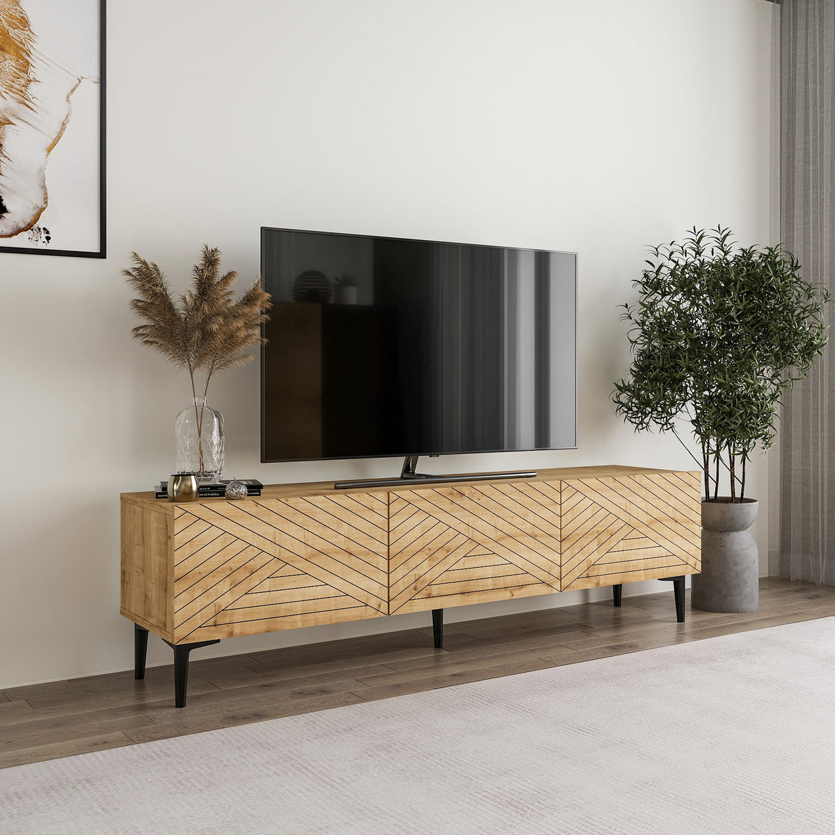 Έπιπλο Τηλεόρασης Thymari Δρυς Sapphire 160x31.4x44.1 εκ. Μελαμίνης