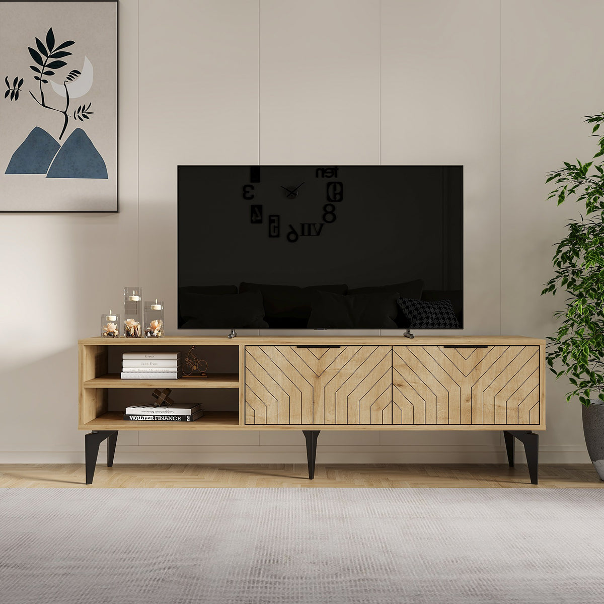 Έπιπλο Τηλεόρασης Spartylas Δρυς Sapphire 160x29.6x50 εκ. Μελαμίνης