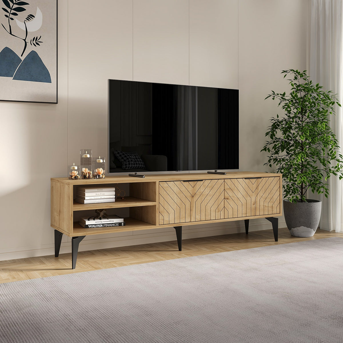 Έπιπλο Τηλεόρασης Spartylas Δρυς Sapphire 160x29.6x50 εκ. Μελαμίνης