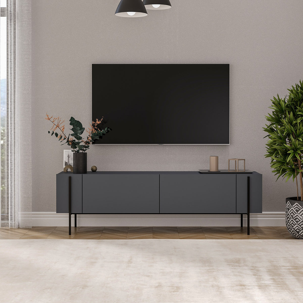 Έπιπλο Τηλεόρασης Rigani Ανθρακί 160x31.4x45.6 εκ. Μελαμίνης