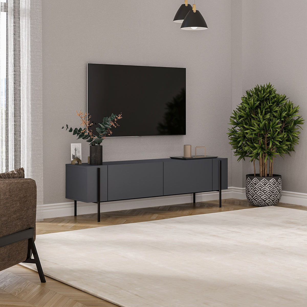 Έπιπλο Τηλεόρασης Rigani Ανθρακί 160x31.4x45.6 εκ. Μελαμίνης