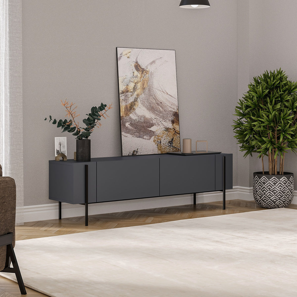 Έπιπλο Τηλεόρασης Rigani Ανθρακί 160x31.4x45.6 εκ. Μελαμίνης