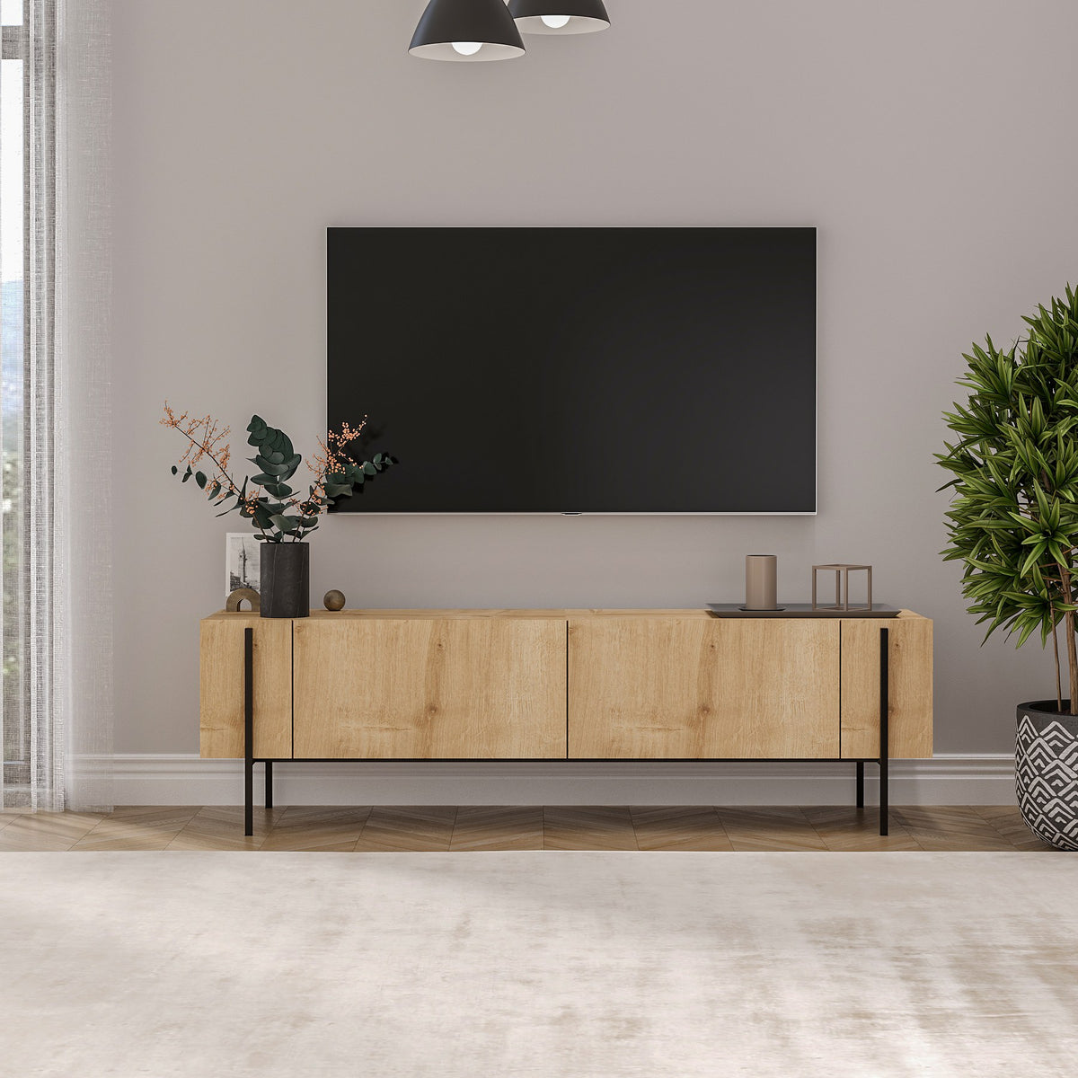 Έπιπλο Τηλεόρασης Rigani Δρυς Sapphire 160x31.4x45.6 εκ. Μελαμίνης
