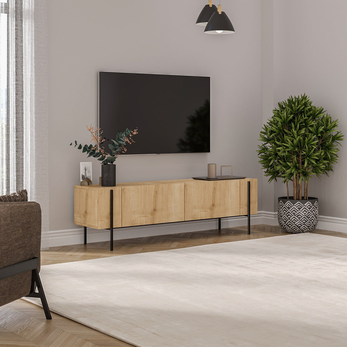 Έπιπλο Τηλεόρασης Rigani Δρυς Sapphire 160x31.4x45.6 εκ. Μελαμίνης