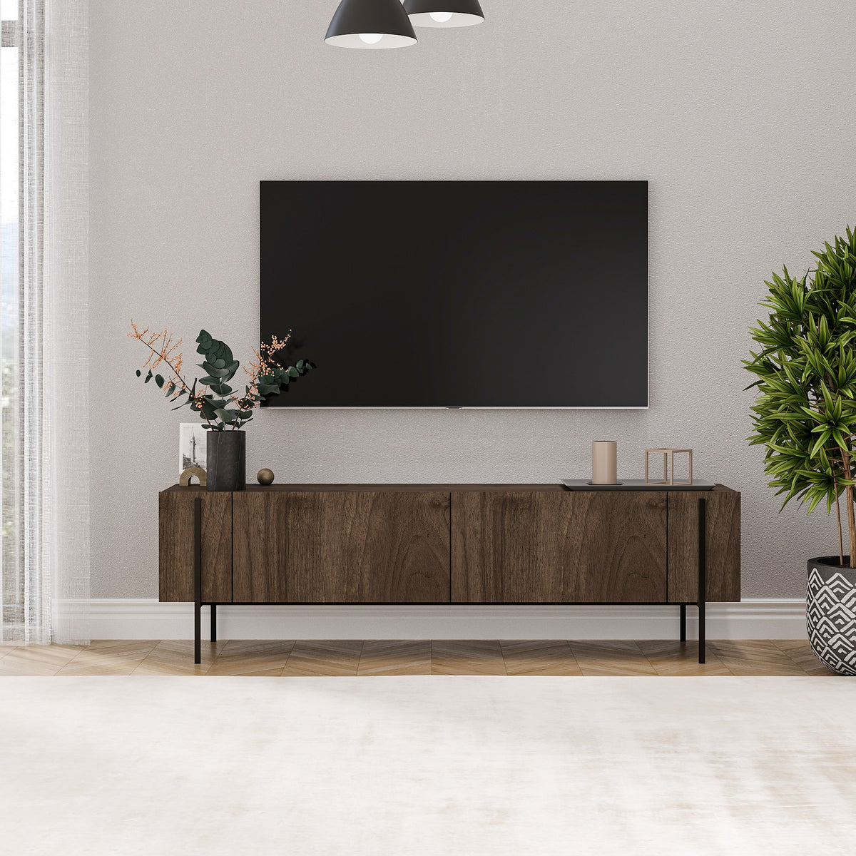 Έπιπλο Τηλεόρασης Rigani Καρυδί 160x31.4x45.6 εκ. Μελαμίνης