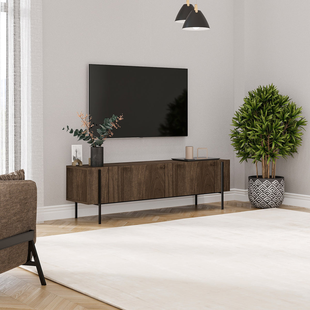 Έπιπλο Τηλεόρασης Rigani Καρυδί 160x31.4x45.6 εκ. Μελαμίνης