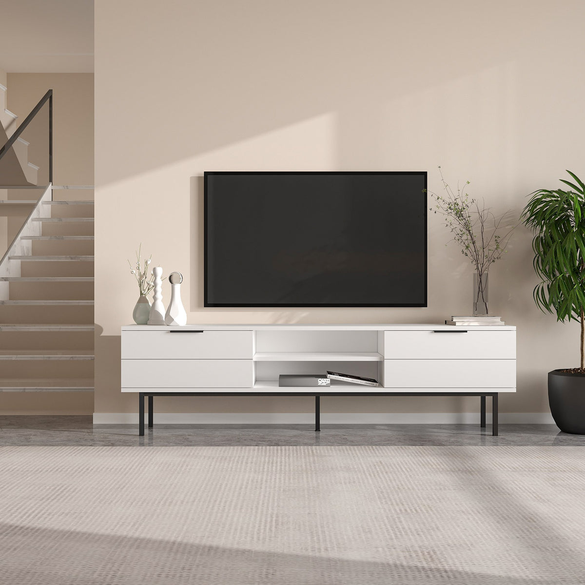 Έπιπλο Τηλεόρασης Kynopiastes Λευκό 180x29.6x50 εκ. Μελαμίνης