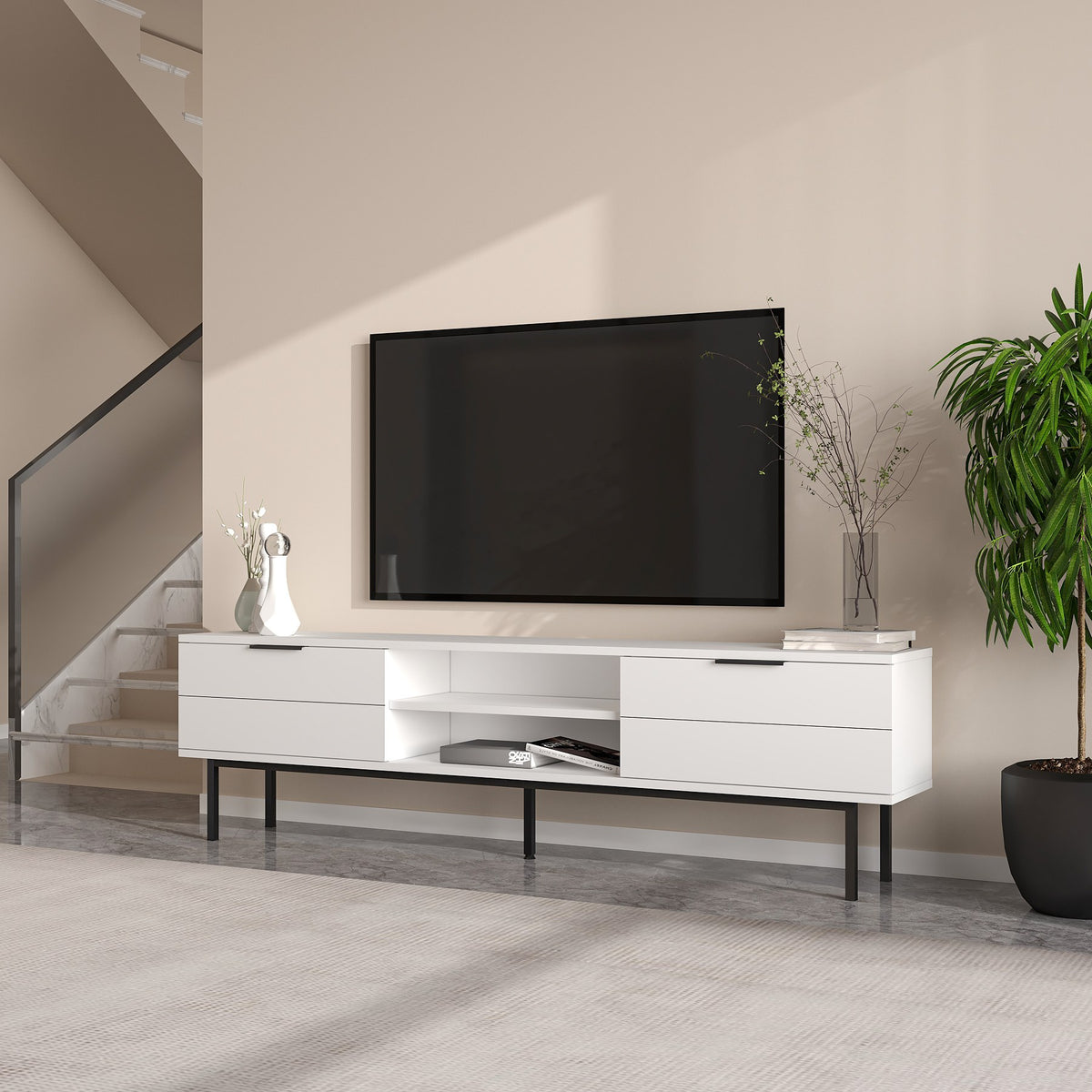 Έπιπλο Τηλεόρασης Kynopiastes Λευκό 180x29.6x50 εκ. Μελαμίνης