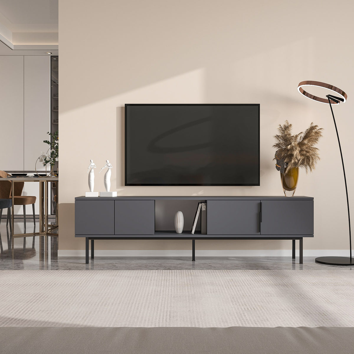 Έπιπλο Τηλεόρασης Perithia Ανθρακί 180x29.6x50 εκ. Μελαμίνης - Pakobazaar