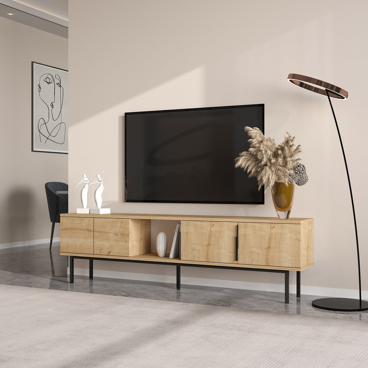 Έπιπλο Τηλεόρασης Perithia Δρυς Sapphire 180x29.6x50 εκ. Μελαμίνης - Pakobazaar
