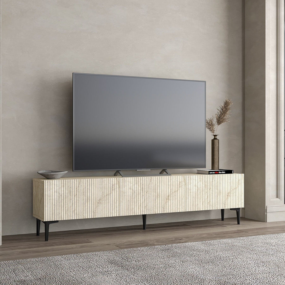 Έπιπλο Τηλεόρασης Renes Επιτοίχιο Travertine 180x31.4x45 εκ. Μελαμίνης - Pakobazaar