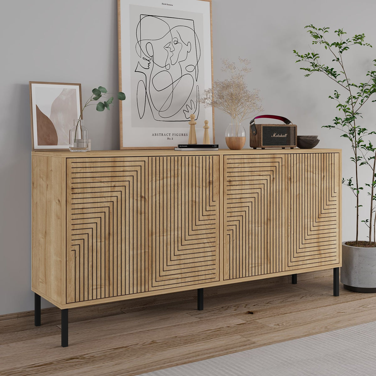 Κονσόλα Fres Με Ράφια Δρυς Sapphire 150x36x75 εκ. Μελαμίνης - Pakobazaar