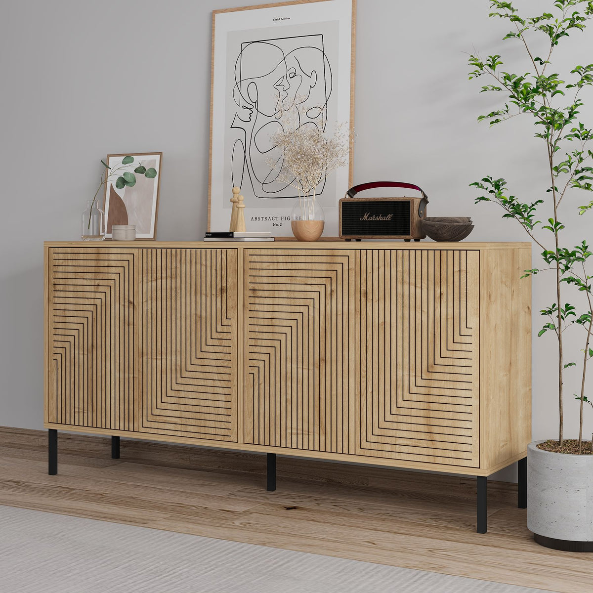 Κονσόλα Fres Με Ράφια Δρυς Sapphire 150x36x75 εκ. Μελαμίνης - Pakobazaar