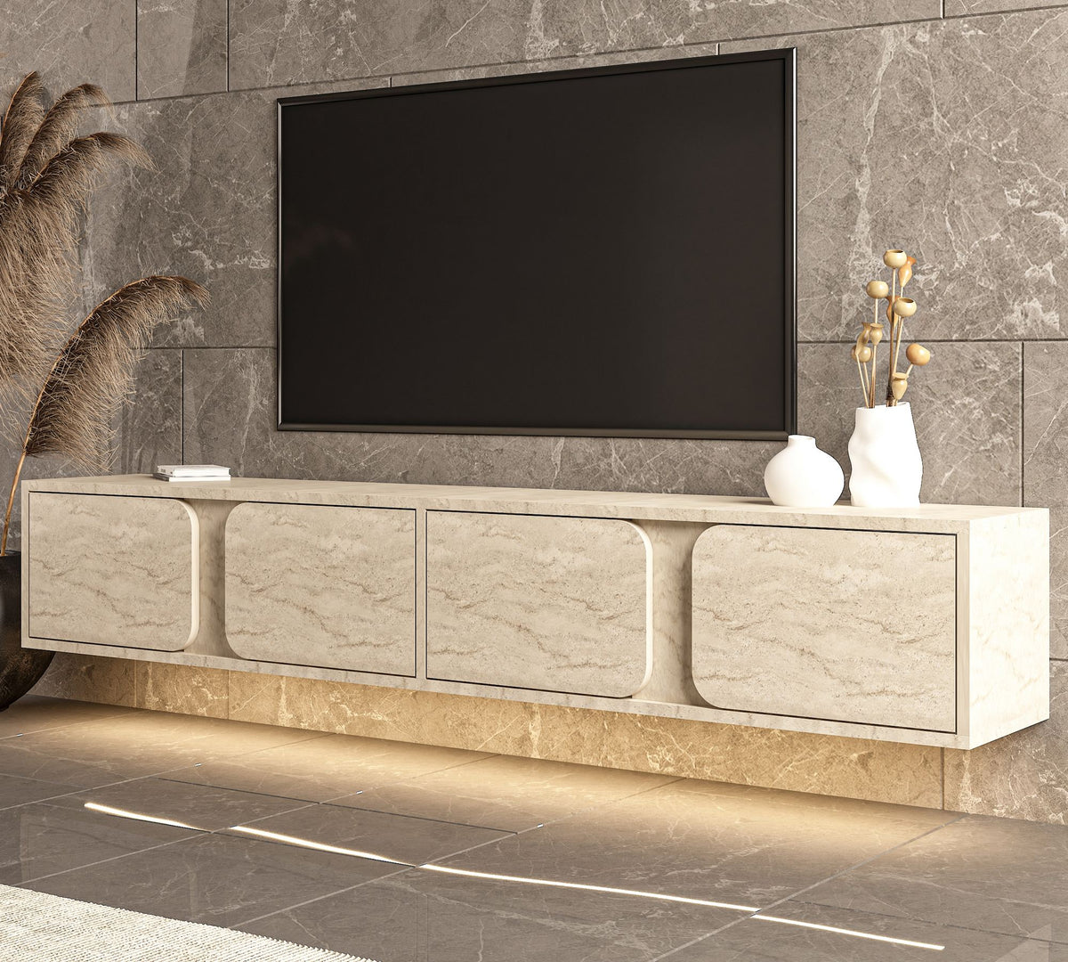 Έπιπλο Τηλεόρασης Nippos Με LED Travertine 180x30x30 εκ. Μελαμίνης