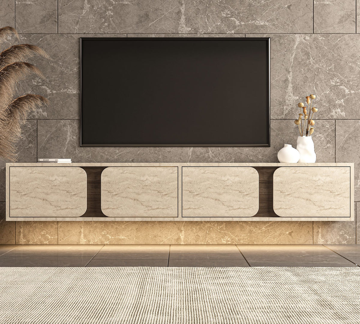 Έπιπλο Τηλεόρασης Nippos Με LED Travertine - Καρυδί 180x30x30 εκ. Μελαμίνης