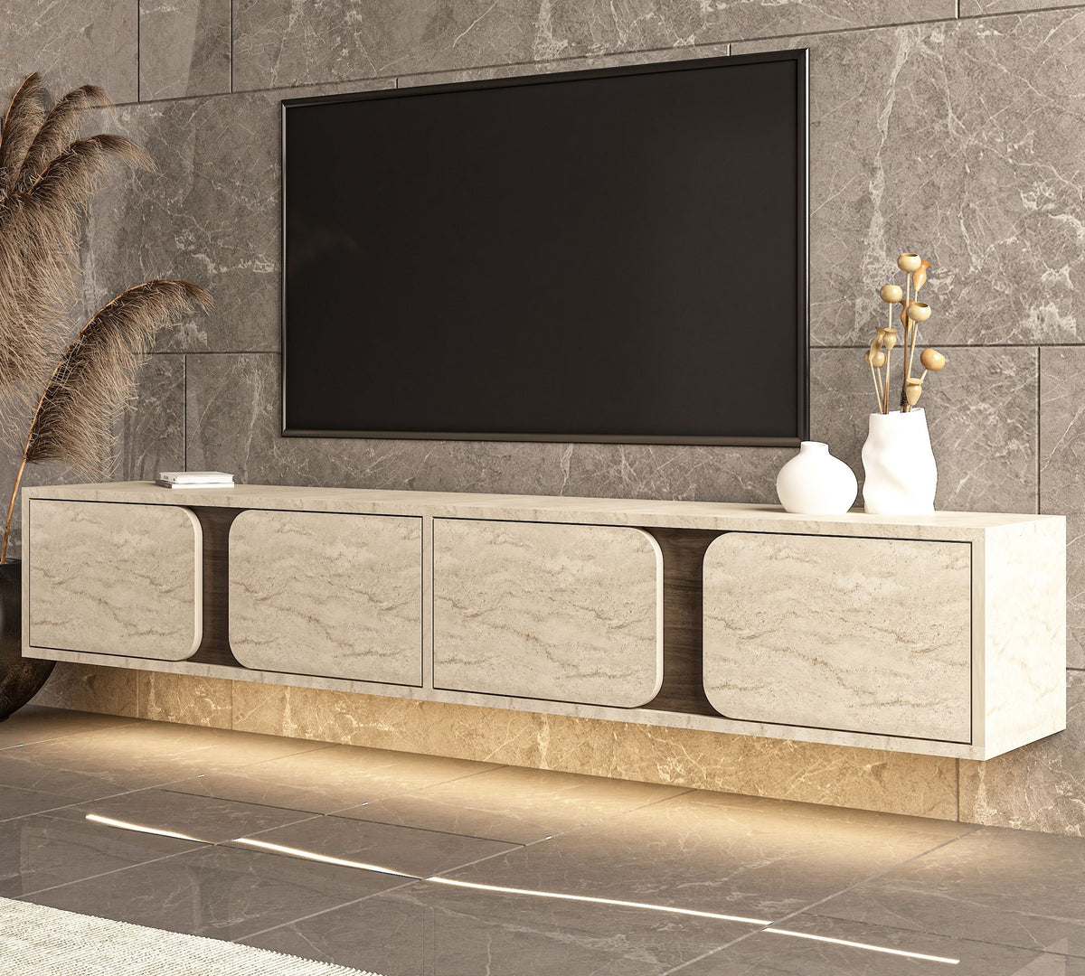 Έπιπλο Τηλεόρασης Nippos Με LED Travertine - Καρυδί 180x30x30 εκ. Μελαμίνης