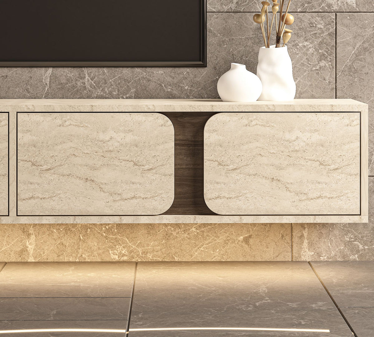 Έπιπλο Τηλεόρασης Nippos Με LED Travertine - Καρυδί 180x30x30 εκ. Μελαμίνης