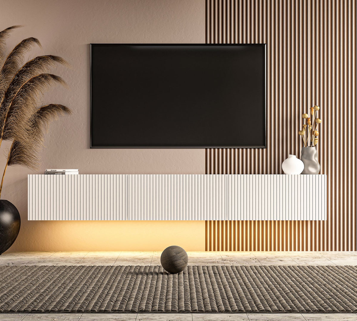 Έπιπλο Τηλεόρασης Mesovouni Επιτοίχιο Με LED Λευκό 180x31.4x28.6 εκ. Μελαμίνης