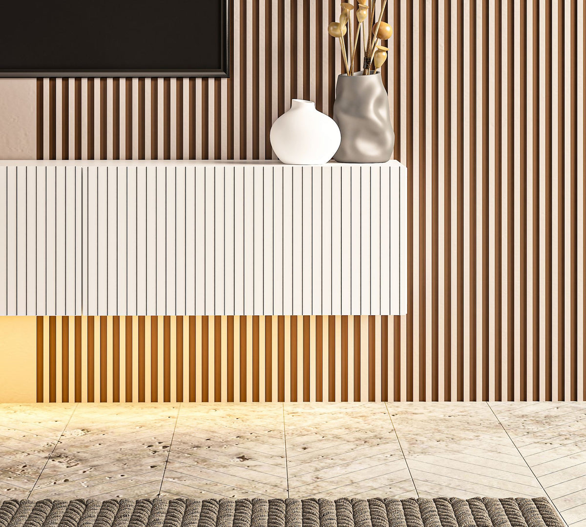 Έπιπλο Τηλεόρασης Mesovouni Επιτοίχιο Με LED Λευκό 180x31.4x28.6 εκ. Μελαμίνης