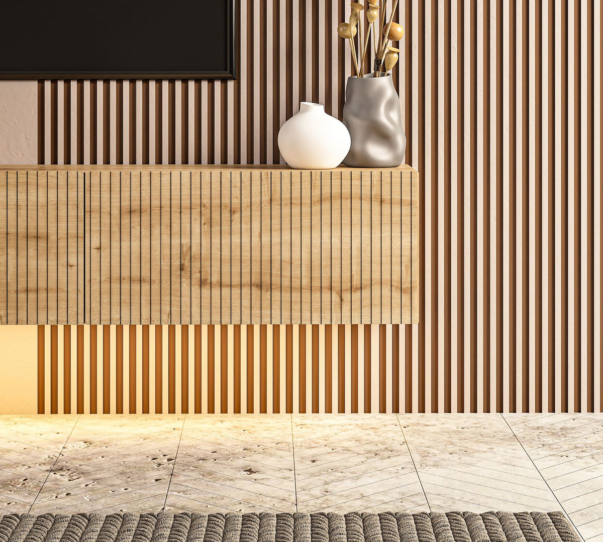 Έπιπλο Τηλεόρασης Mesovouni Επιτοίχιο Με LED Δρυς Sapphire 180x31.4x28.6 εκ. Μελαμίνης