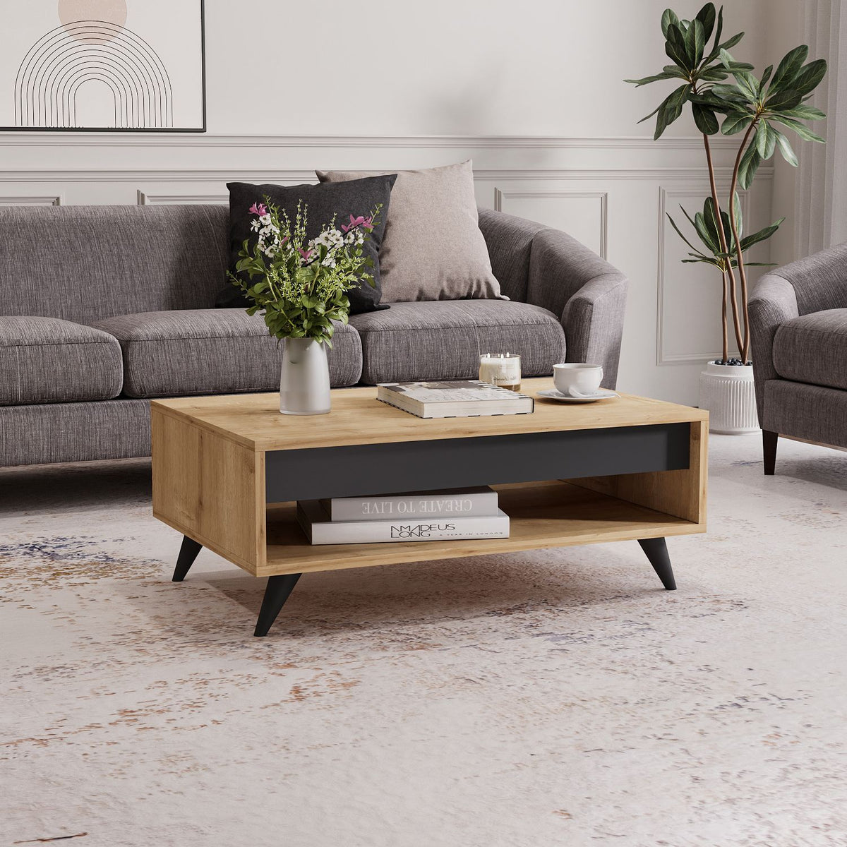 Τραπεζάκι Σαλονιού Paleopoli Δρυς Sapphire 90x60x38 εκ. Μελαμίνης