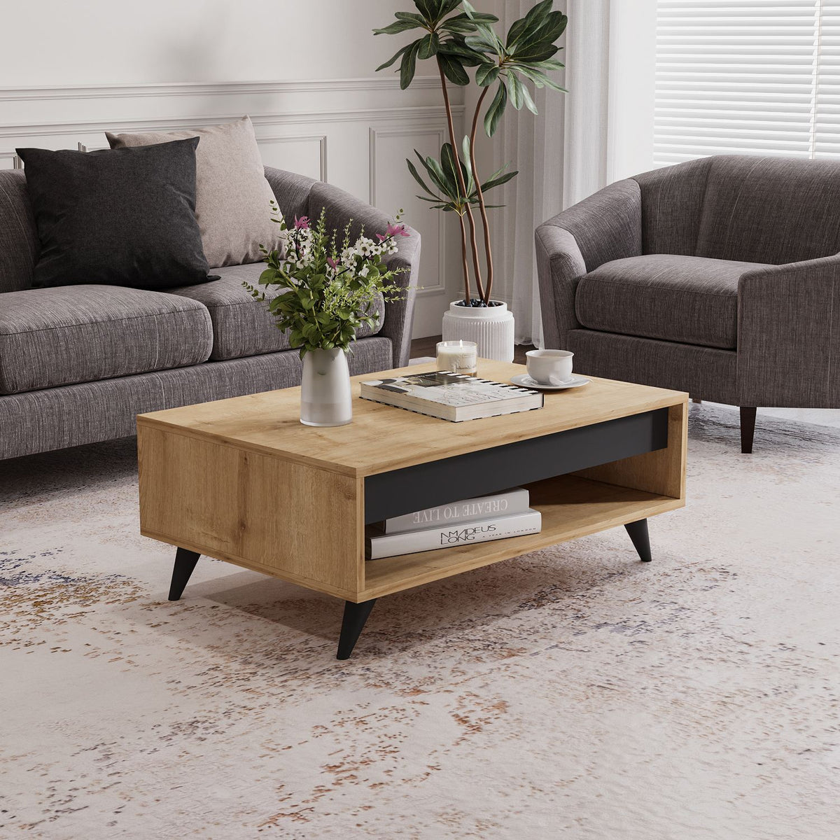 Τραπεζάκι Σαλονιού Paleopoli Δρυς Sapphire 90x60x38 εκ. Μελαμίνης