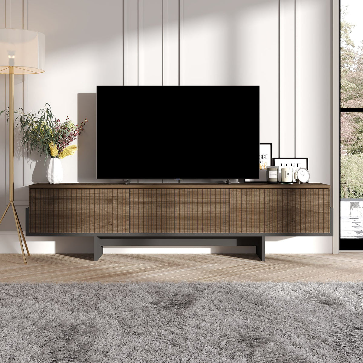 Έπιπλο Τηλεόρασης Vlychada Καρυδί - Μαύρο 180x30x44.6 εκ. Μελαμίνης