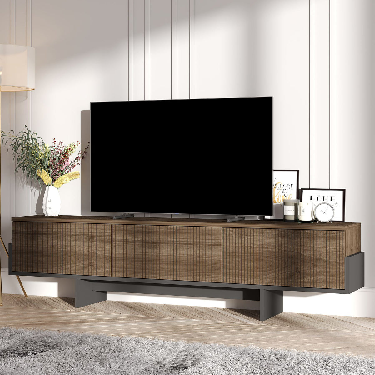 Έπιπλο Τηλεόρασης Vlychada Καρυδί - Μαύρο 180x30x44.6 εκ. Μελαμίνης