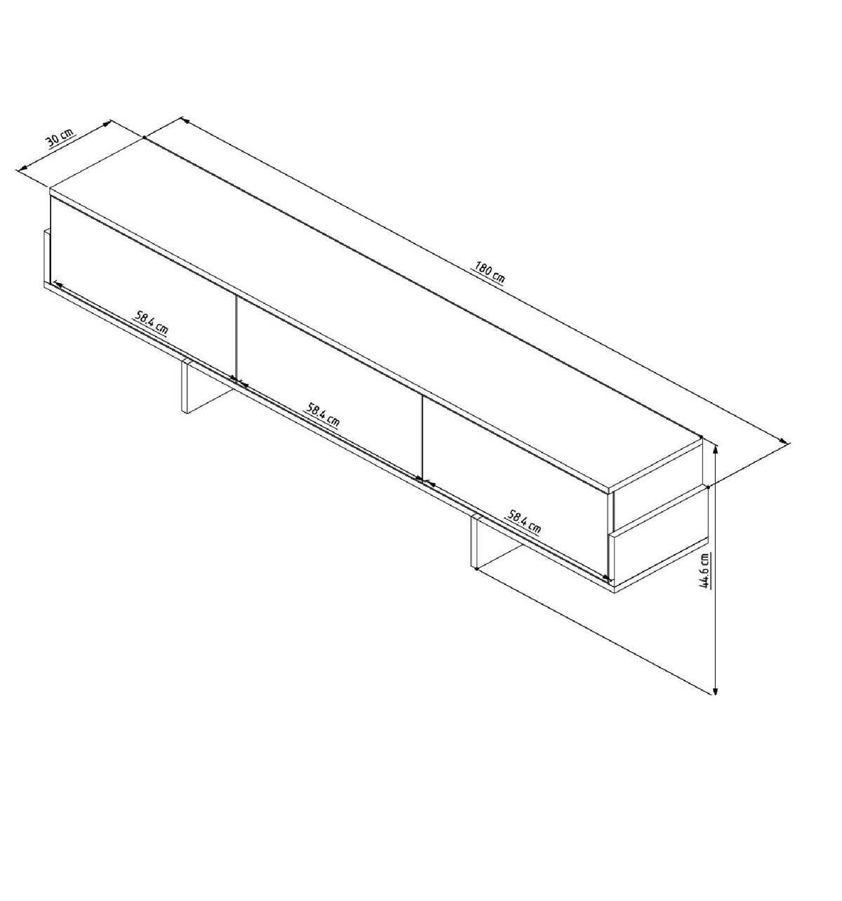 Έπιπλο Τηλεόρασης Vlychada Καρυδί - Μαύρο 180x30x44.6 εκ. Μελαμίνης