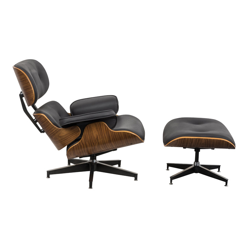 Πολυθρόνα-υποπόδιο relax Jenna  μαύρο pu- plywood καρυδί-βάση χρωμίου 82x92x82εκ - Pakobazaar