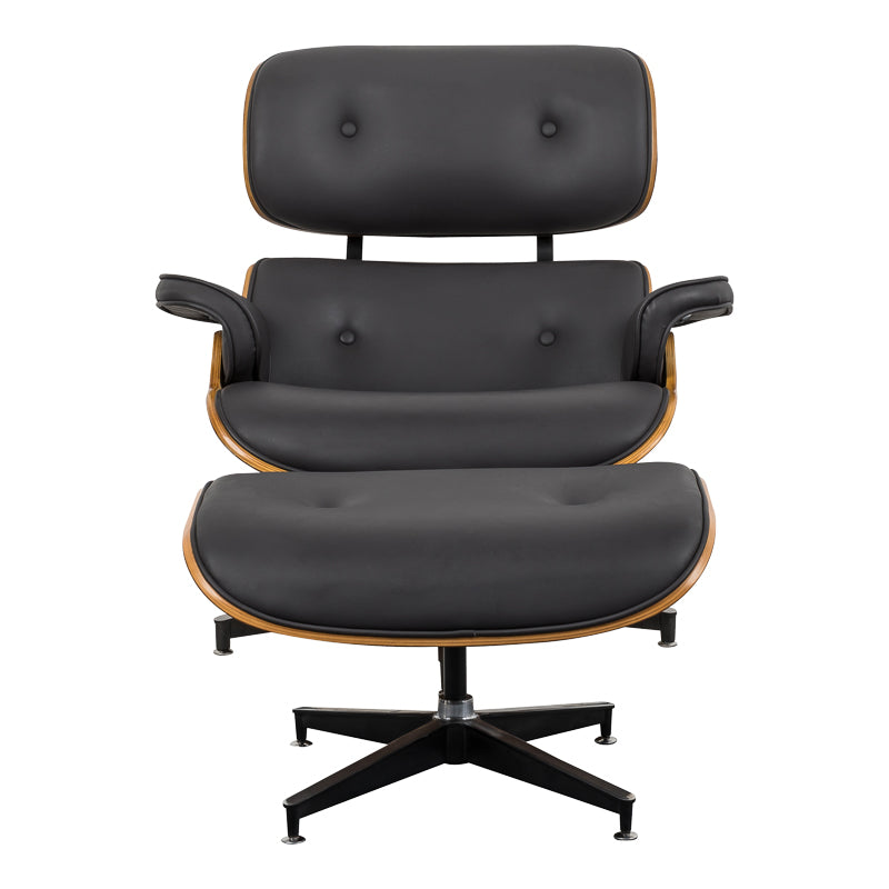 Πολυθρόνα-υποπόδιο relax Jenna  μαύρο pu- plywood καρυδί-βάση χρωμίου 82x92x82εκ - Pakobazaar