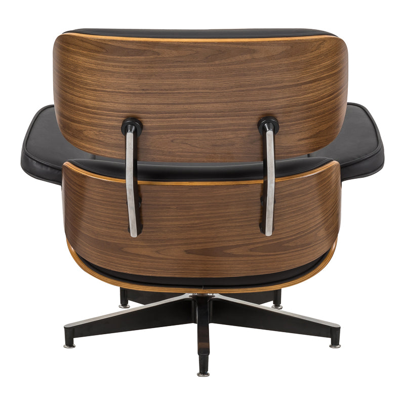 Πολυθρόνα-υποπόδιο relax Jenna  μαύρο pu- plywood καρυδί-βάση χρωμίου 82x92x82εκ - Pakobazaar
