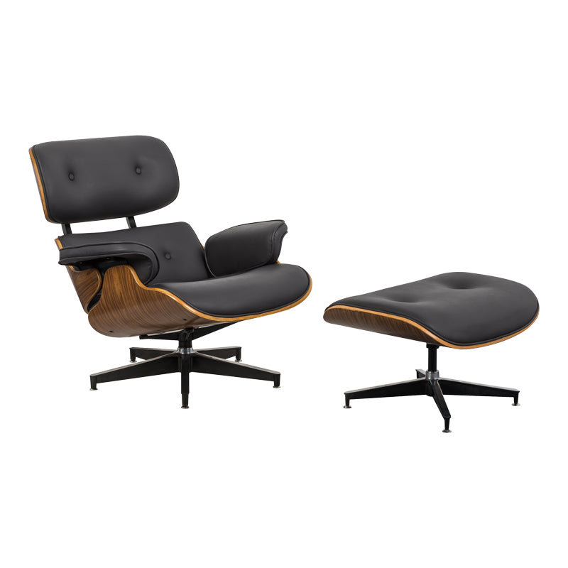 Πολυθρόνα-υποπόδιο relax Jenna  μαύρο pu- plywood καρυδί-βάση χρωμίου 82x92x82εκ - Pakobazaar