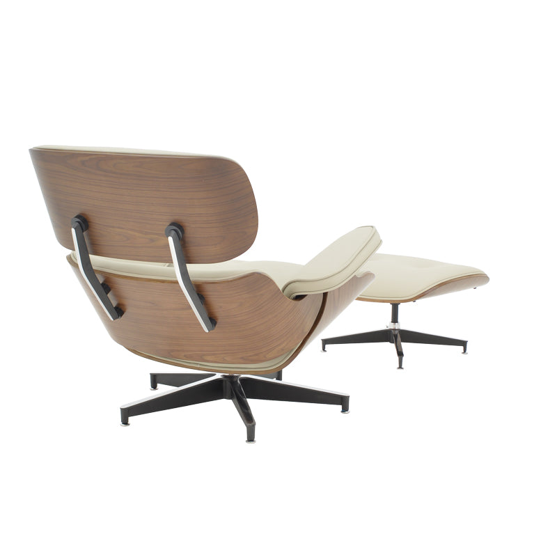 Πολυθρόνα-υποπόδιο relax Jenna  μπεζ pu- plywood καρυδί-βάση χρωμίου 82x92x82εκ - Pakobazaar