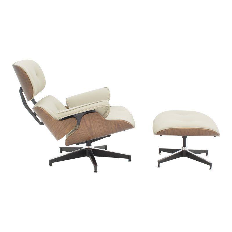 Πολυθρόνα-υποπόδιο relax Jenna  μπεζ pu- plywood καρυδί-βάση χρωμίου 82x92x82εκ - Pakobazaar