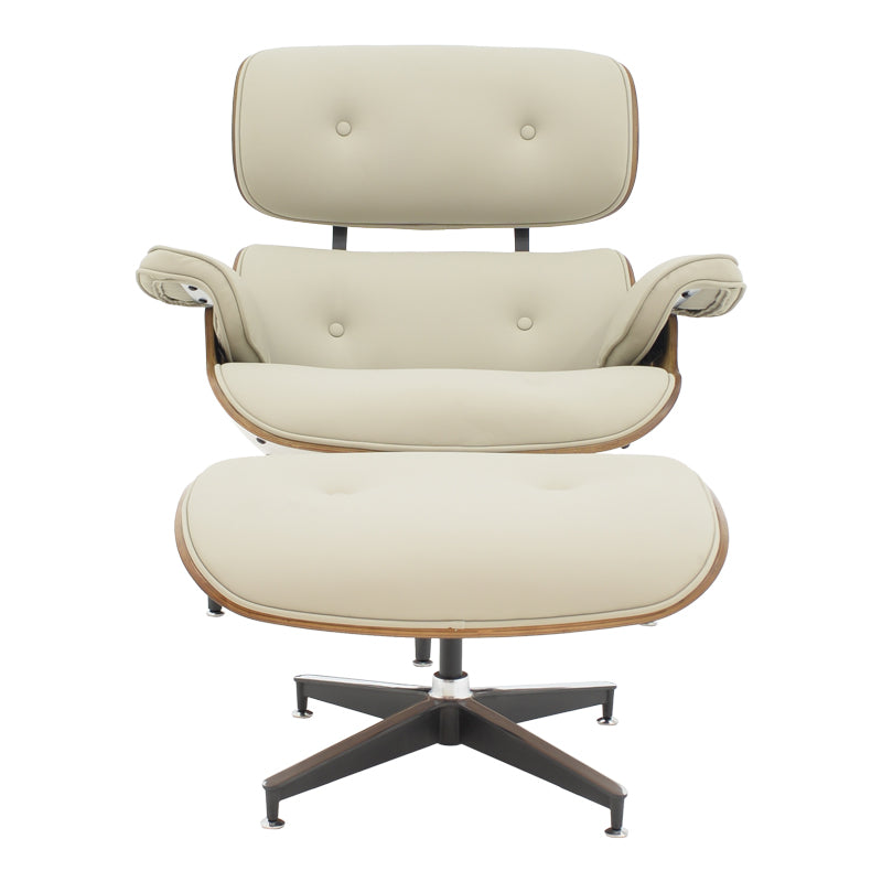 Πολυθρόνα-υποπόδιο relax Jenna  μπεζ pu- plywood καρυδί-βάση χρωμίου 82x92x82εκ - Pakobazaar
